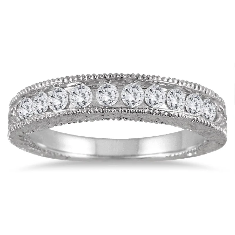 Simple gold rings for women-Marquee Jewels 10k White Gold 1/2ct TDW Engraved Diamond Band