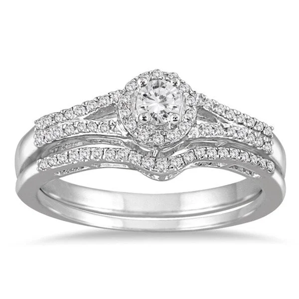 Vintage wedding rings for couples-Marquee Jewels 10k White Gold 1/3ct TDW Split Shank Diamond Bridal Set