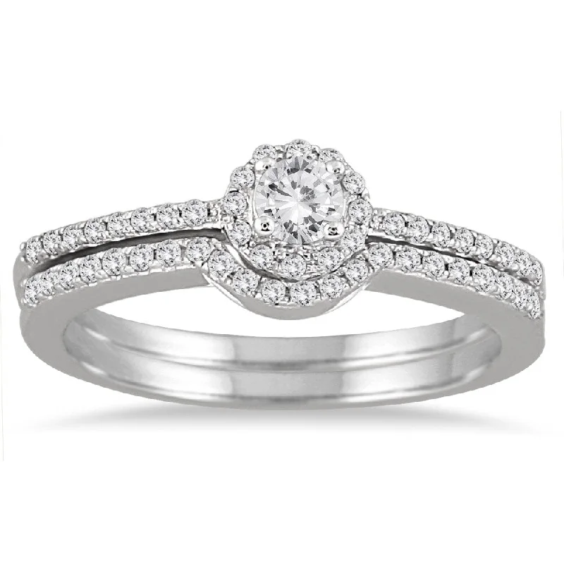 Unique gold engagement rings with diamonds-Marquee Jewels 10K White Gold 2/5CT Diamond Halo Bridal Set