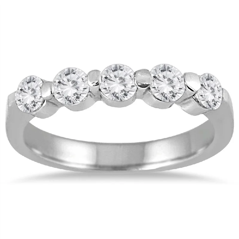 Designer engagement rings for women-Marquee Jewels 10K White Gold 3/4ct Prong Set 5 Stone Diamond Band