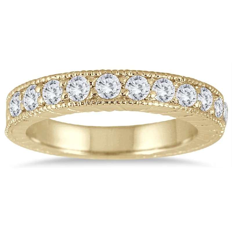 Wedding rings with sapphires-Marquee Jewels 10k Yellow Gold 1/2ct TDW Diamond Antique Engraved Band