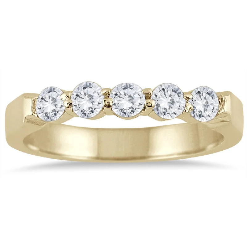 Large diamond rings for women-Marquee Jewels 10k Yellow Gold 1/2ct TDW Prong 5-stone Diamond Band