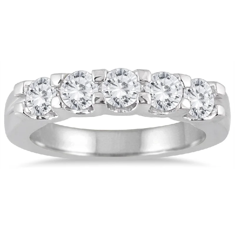 Men’s wedding rings with birthstones-Marquee Jewels 14k White Gold 1ct TDW Diamond 5 Stone Wedding Band