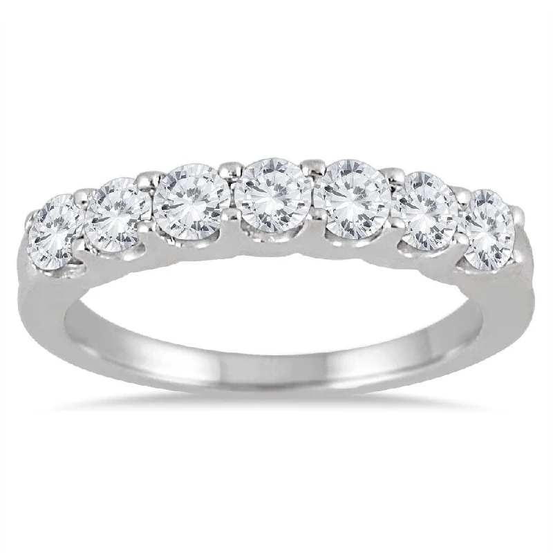 Stackable rings for bridesmaids-Marquee Jewels 14k White Gold 1ct TDW Prong-set 7-stone Diamond Band