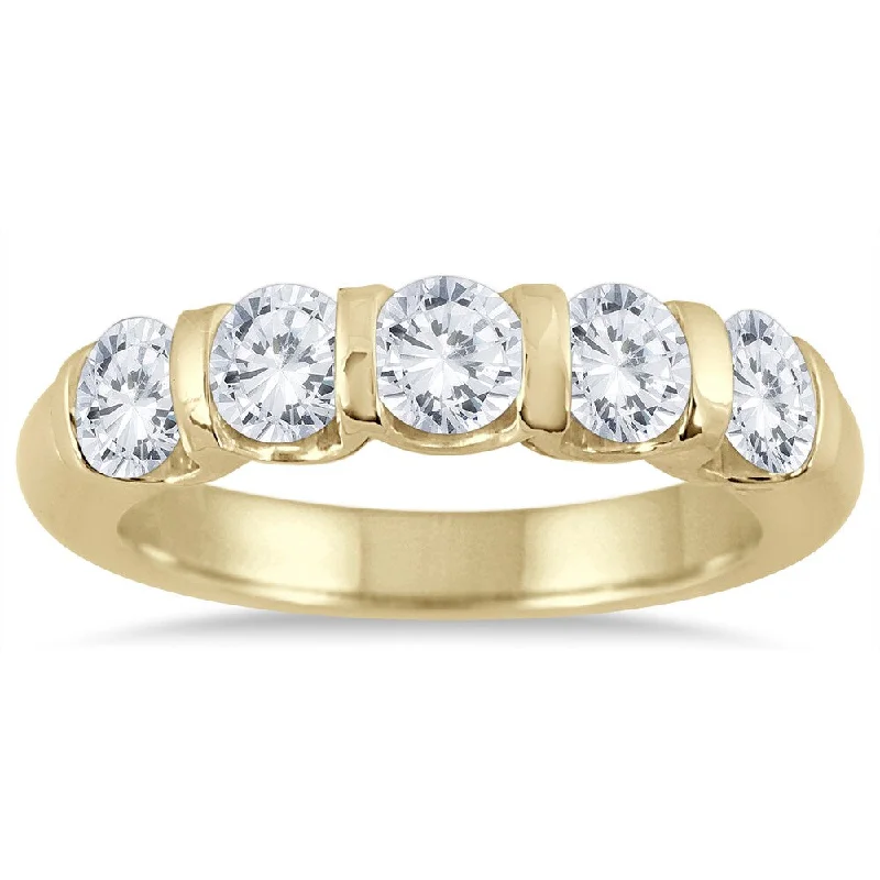 Personalized diamond rings for men-Marquee Jewels 14K Yellow Gold 1 1/2ct TDW 5-Stone Diamond Band (J-K, I2-I3)