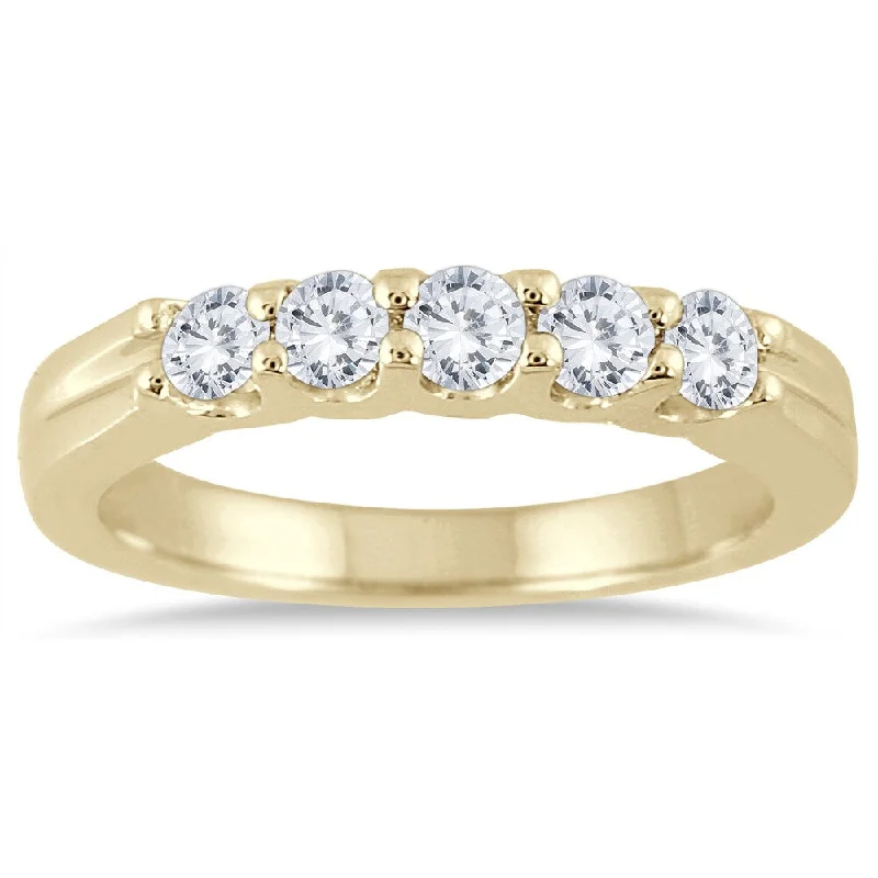 Personalized rings with names-Marquee Jewels 14k Yellow Gold 1/2ct TDW Diamond 5 Stone Band