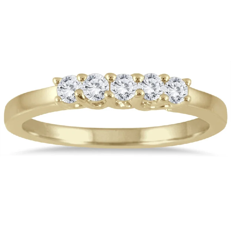 Affordable diamond wedding bands for men-Marquee Jewels 14k Yellow Gold 1/4ct Diamond 5 Stone Band