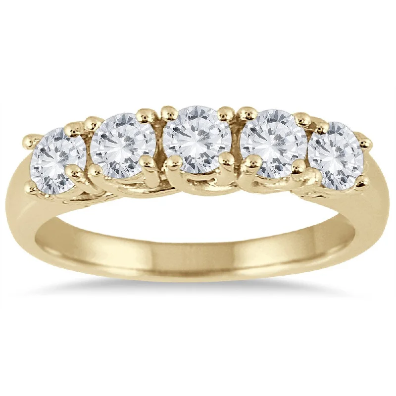 Custom wedding bands with diamonds-Marquee Jewels 14K Yellow Gold 1 CTW Prong Set 5-stone Diamond Band