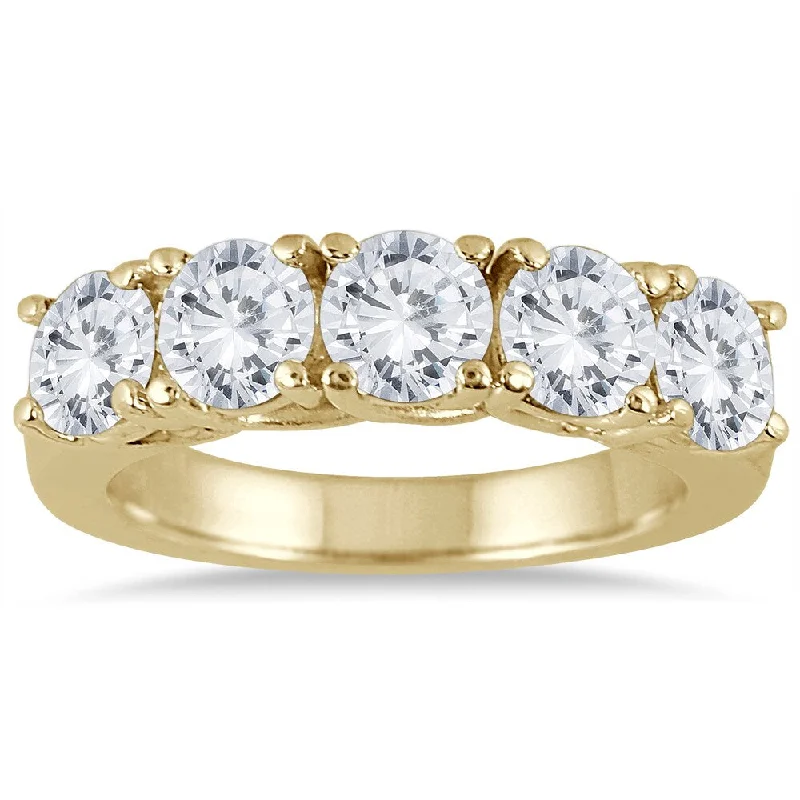 Unique engagement rings for her-Marquee Jewels 14K Yellow Gold 2 1/2 CTW Prong Set 5-stone Diamond Band