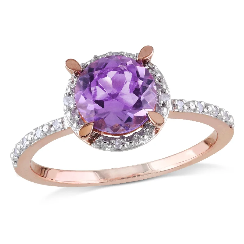 Classic gold engagement rings for her-Miadora 1 1/3ct TGW Amethyst Halo Ring with Diamonds in 10k Rose Gold