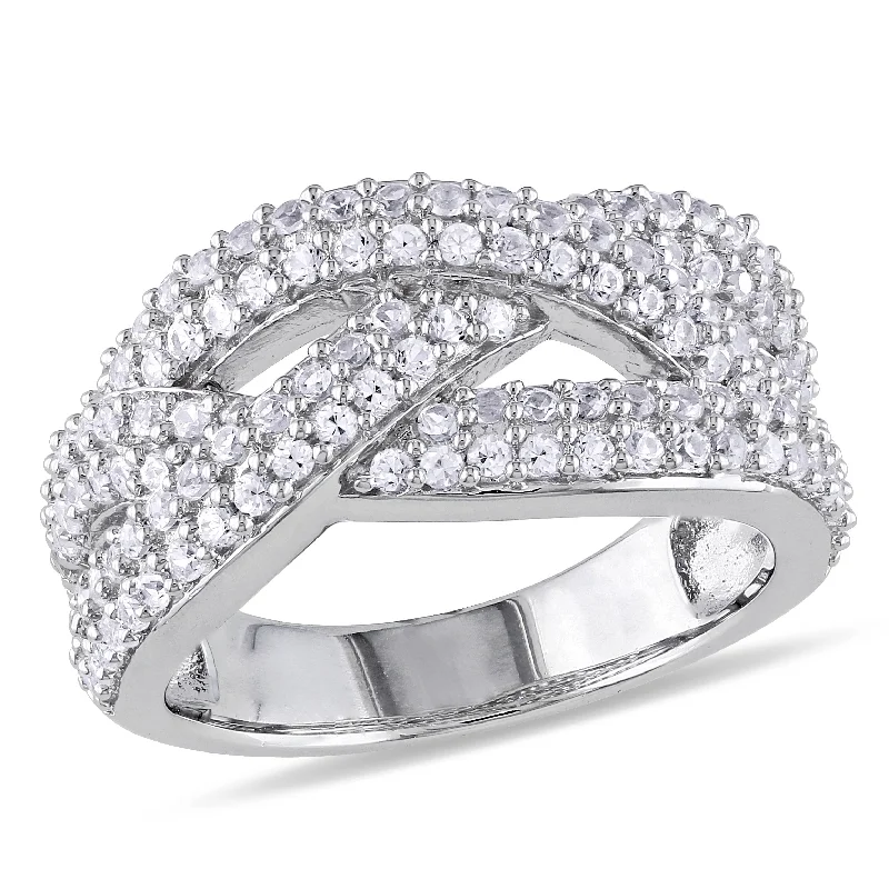 Personalized wedding rings for couples-Miadora 1 1/4ct TGW Created White Sapphire Braided Ring in Sterling Silver