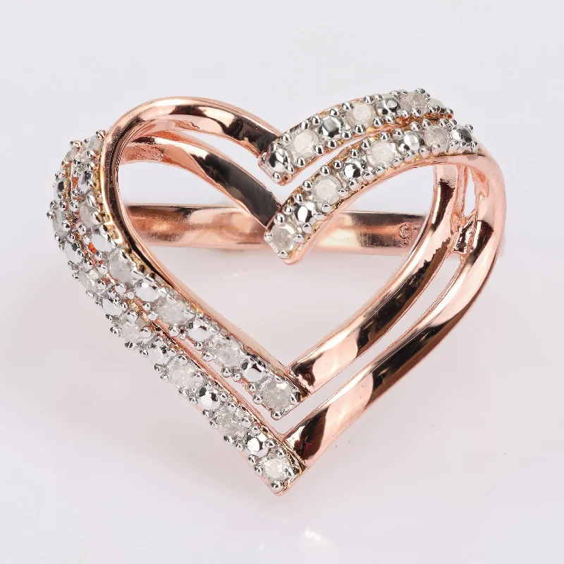 Unique engagement rings for men-Miadora 1/5ct TDW Diamond Open Double Heart Ring in Rose Plated Sterling Silver