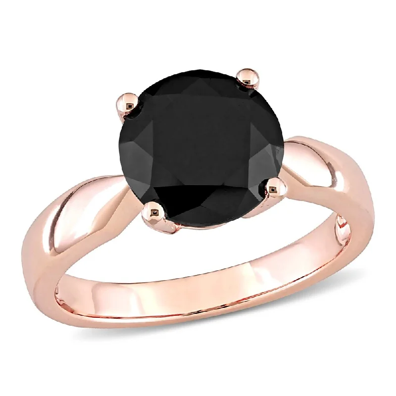 Simple gold rings for women-Miadora 10k Rose Gold 3ct TDW Black Diamond Solitaire Engagement Ring