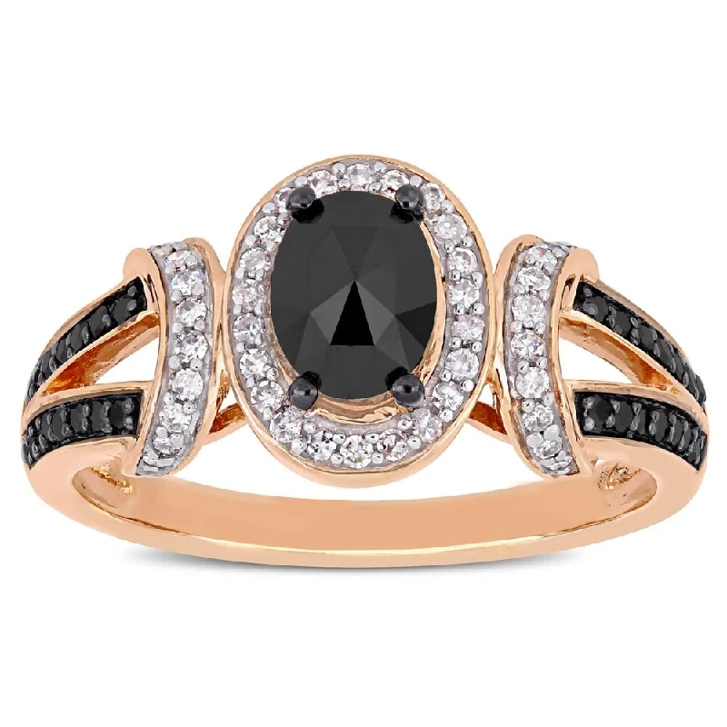 Gold rings with emeralds-Miadora 10k Rose Gold with Black Rhodium 1ct TDW Black and White Diamond Engagement Ring