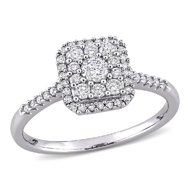 Personalized rings with initials-Miadora 10k White Gold 1/2ct TDW Diamond Composite Square Halo Engagement Ring