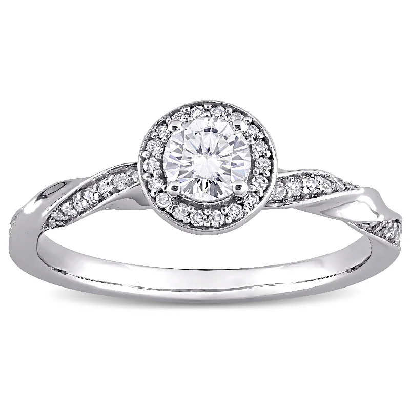 Platinum engagement rings for women-Miadora 10k White Gold 1/2ct TDW Diamond Twisted Halo Engagement Ring