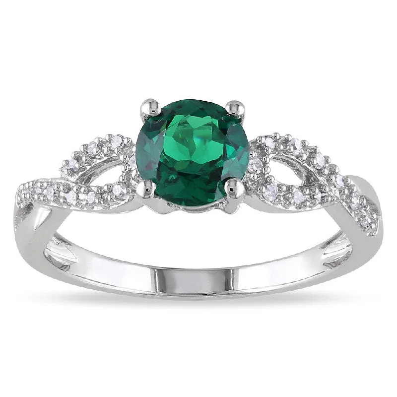 Sterling silver rings for men-Miadora 10k White Gold Created Emerald and 1/10ct TDW Diamond Infinity Ring