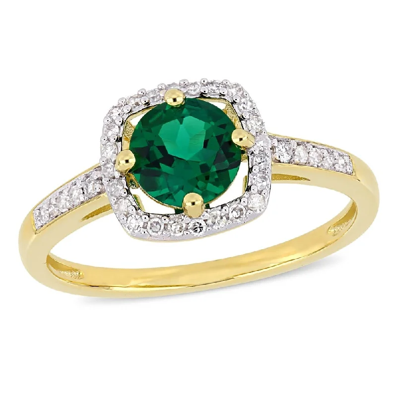 Custom gold rings for men-Miadora 10k Yellow Gold Created Emerald and 1/7ct TDW Diamond Floating Square Halo Ring