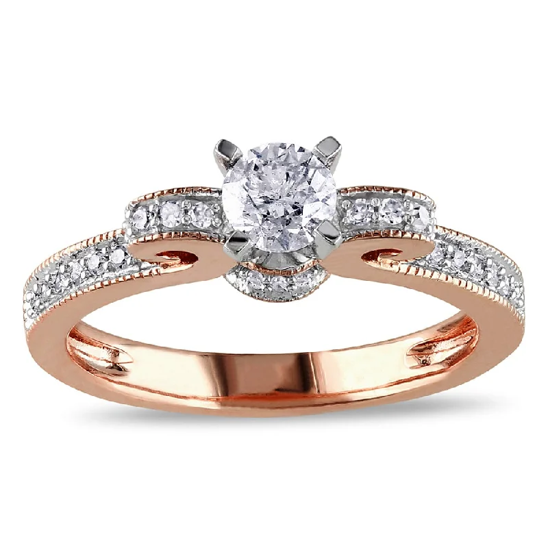 Minimalist engagement rings for women-Miadora 14k Rose Gold 1/2ct TDW Diamond Bow Engagement Ring