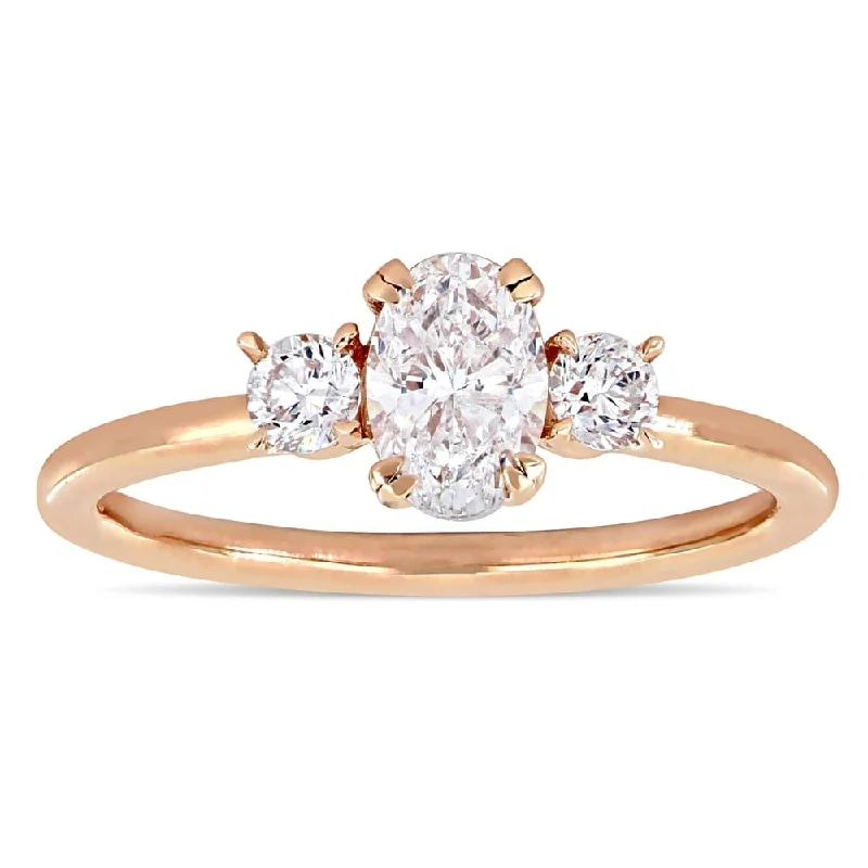 Affordable diamond wedding bands for men-Miadora 14k Rose Gold 1ct TDW Diamond 3-Stone Engagement Ring