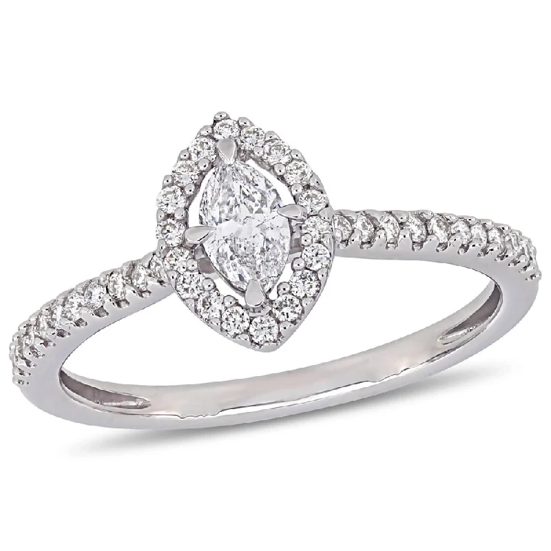 Trendy engagement rings for men-Miadora 14k White Gold 1/2ct TDW Diamond Marquise and Round-Cut Floating Halo Engagement Ring