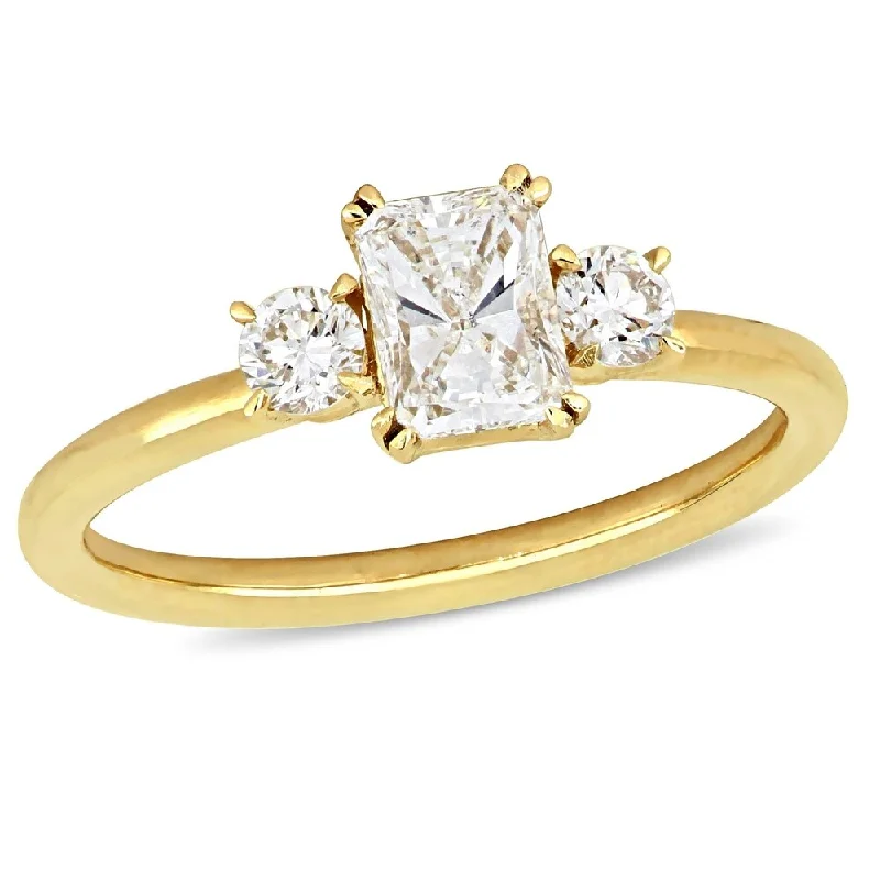 Affordable engagement rings with diamonds-Miadora 14k Yellow Gold 1ct TDW Radiant-cut Diamond 3-Stone Engagement Ring