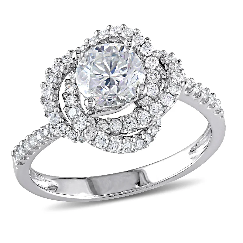 Custom engagement rings with initials-Miadora 18k White Gold 1 1/4ct TDW Diamond Swirl Floral Halo Engagement Ring