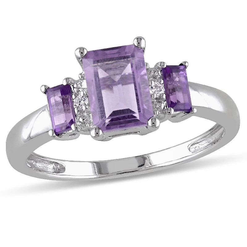 Unique wedding bands for men-Miadora 1ct TGW Amethyst 3-Stone Ring with Diamond Accents in 10k White Gold