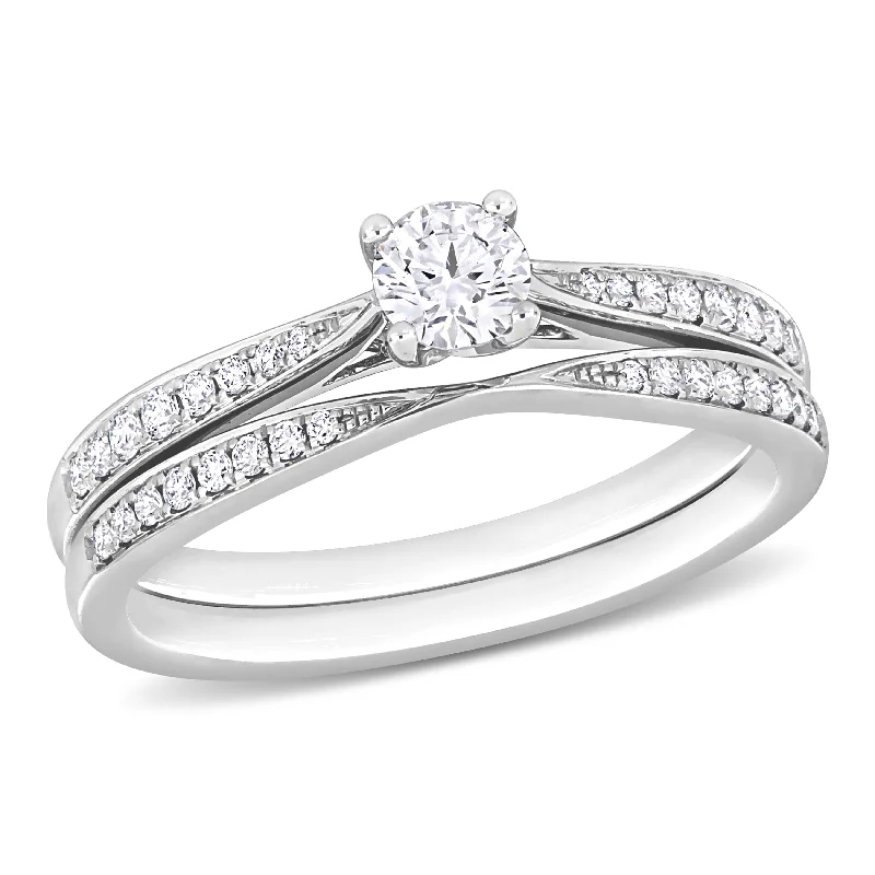 Sterling silver rings for men-Miadora 2/5ct TDW Diamond Double Row Engagement Ring in 14k White Gold