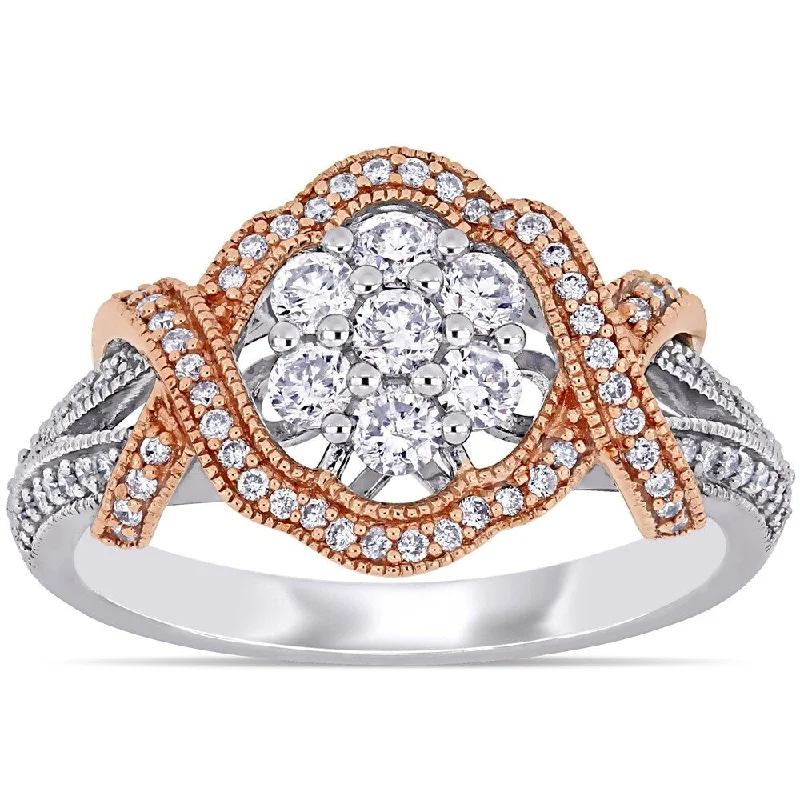 Personalized rings for men’s gifts-Miadora 2-Tone 14k Gold 5/8ct TDW Diamond Floral Crossover Engagement Ring