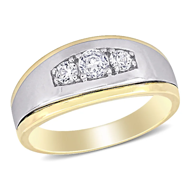 Custom rings for wedding gifts-Miadora 5/8 CT TGW Created White Sapphire 3-Stone Mens Ring in 10k White and Yellow Gold