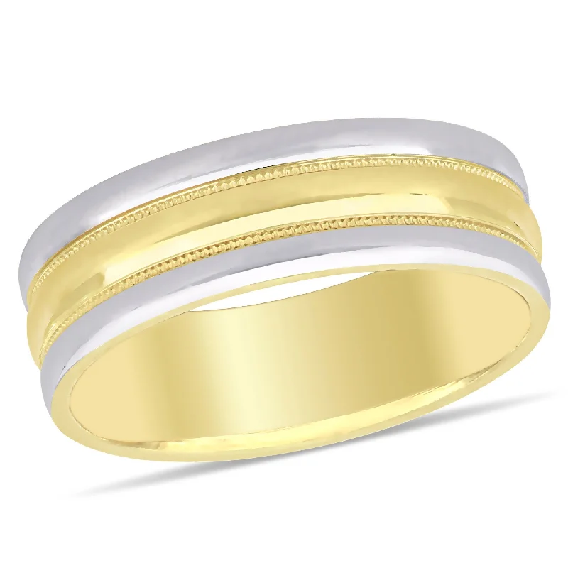 Unique gold engagement rings with diamonds-Miadora Ladies Textured omfort Fit Wedding Band in 2-Tone 10k Yellow and White Gold (6mm)