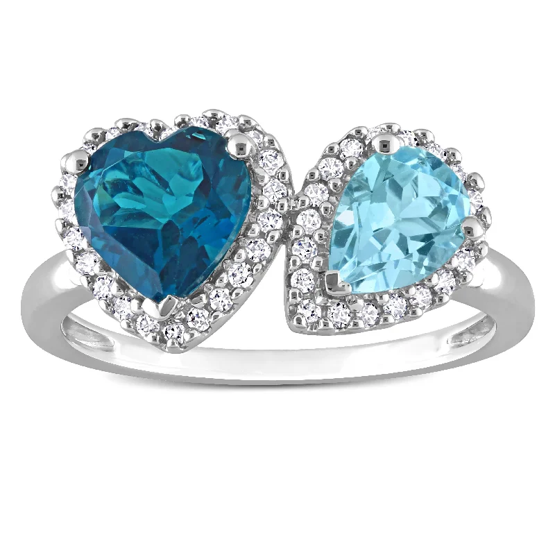 Personalized gemstone rings for her-Miadora London & Sky-Blue Topaz and 1/5ct TDW Diamond Heart and Teardrop Ring in 10k White Gold