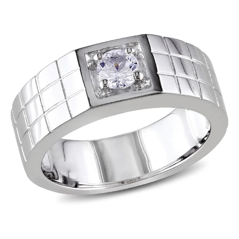 Unique wedding bands for men-Miadora Mens Created White Sapphire Ring in Sterling Silver