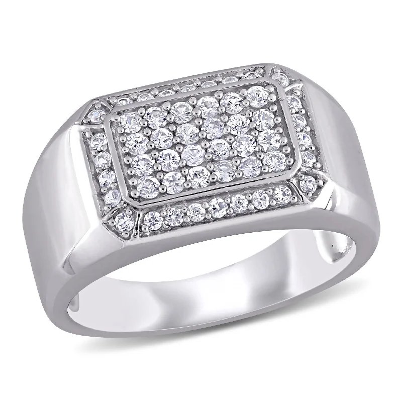 Luxury diamond rings for men-Miadora Mens White Sapphire Square Ring in Sterling Silver