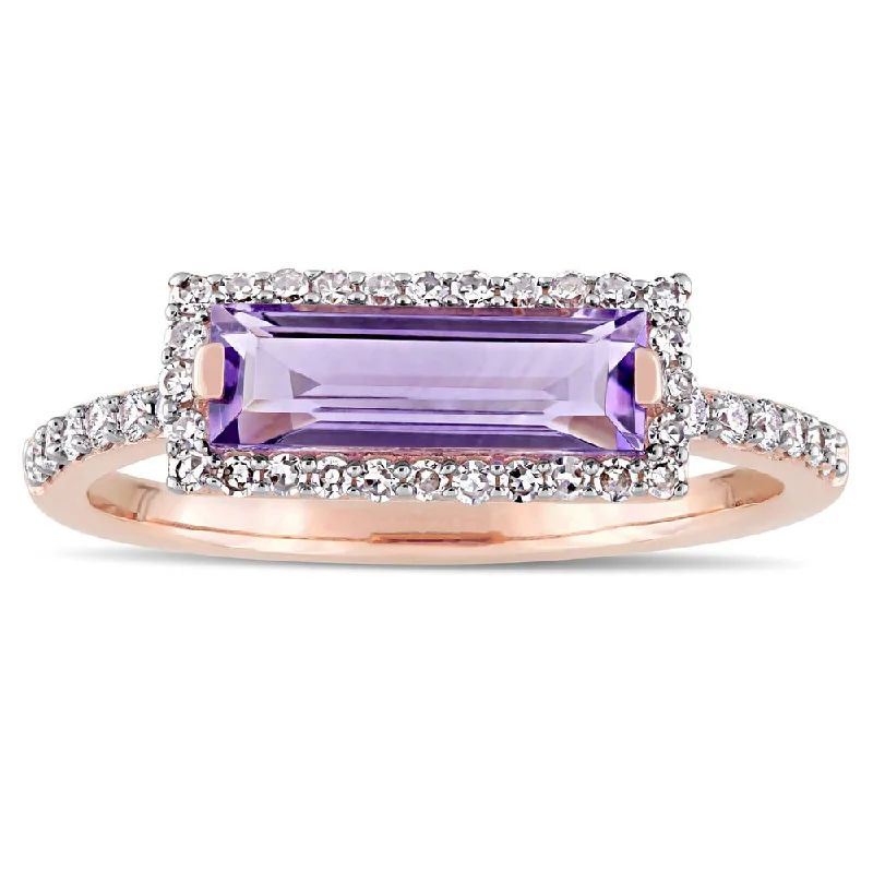 Affordable engagement rings with diamonds-Miadora Signature Collection 14k Rose Gold African-Amethyst and 1/4ct TDW Diamond Bar Halo Ring - Purple