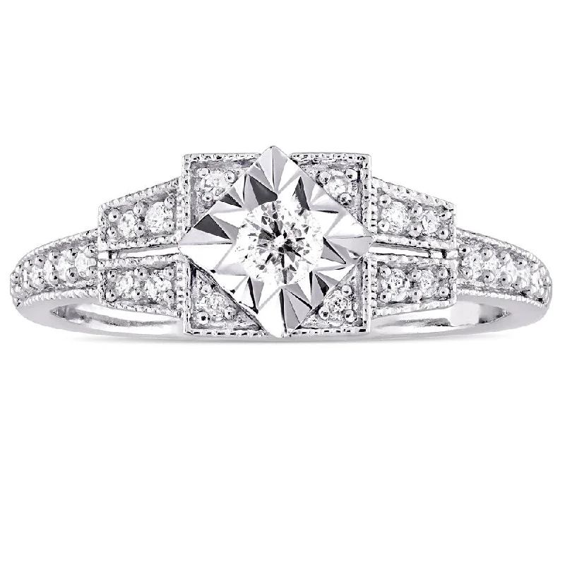 Men's wedding rings with engraving-Miadora Sterling Silver 1/4ct TDW Diamond Geometric Engagement Ring