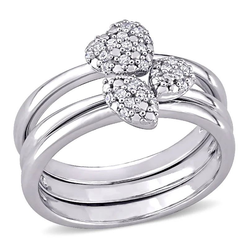 Vintage engagement rings for sale-Miadora Sterling Silver 1/6ct TDW Diamond Heart, Marquise & Pear Clustered 3-Piece Stackable Ring