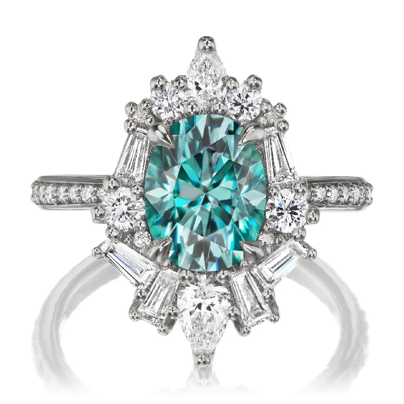 Classic gold engagement rings for her-・NYX・Oval Aqua-Teal Iconic™ Moissanite Center, Diamond Accents (2.80ctw+)