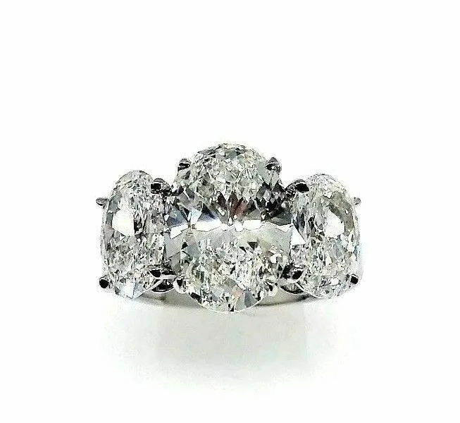 Custom promise rings for couples-Original Bvlgari 7.37 Carats 3 Oval Diamond Platinum Engagement Ring