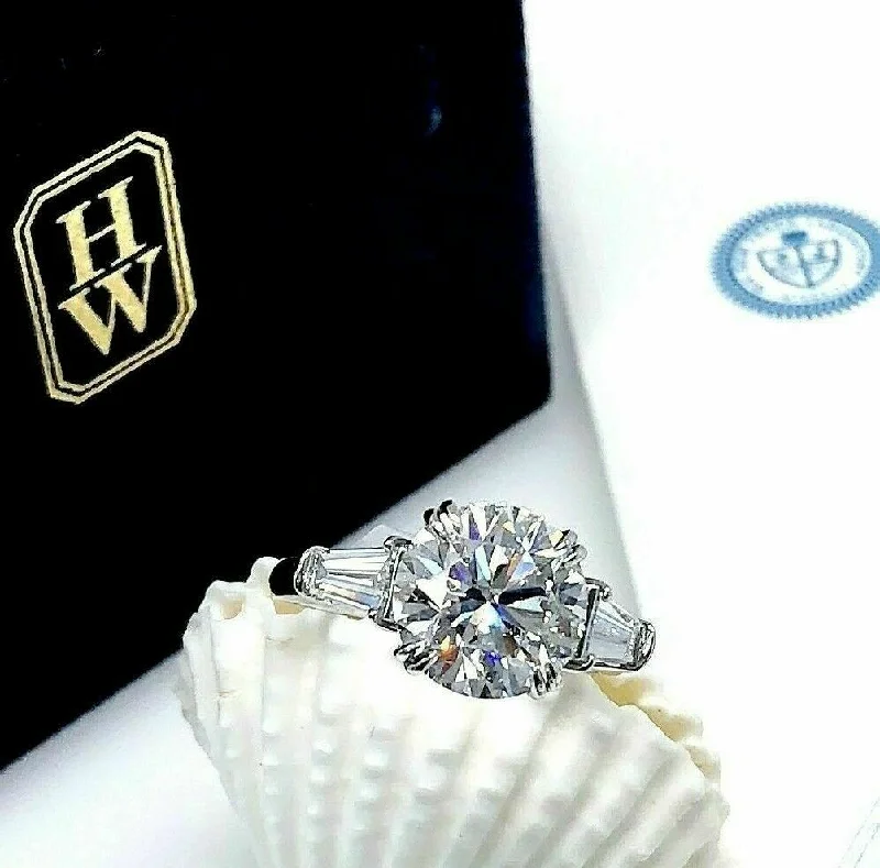 Simple promise rings for women-Original Harry Winston 4.10 Carats GIA D VVS1 Diamond Platinum Engagement Ring