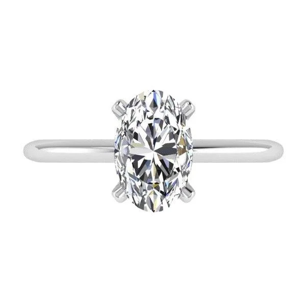 Custom birthstone rings for women-Oval Diamond Solitaire Engagement Ring