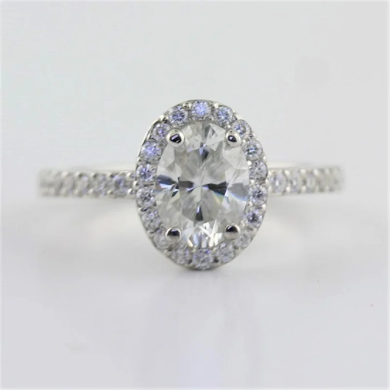 Women’s diamond rings for engagement-Oval Halo Moissanite Ring