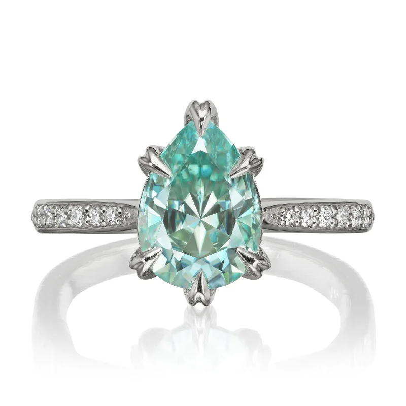 Vintage wedding bands for women-・PETRA・Pear Aqua-Teal Iconic™ Moissanite, Diamond Band (2.1ct Center)