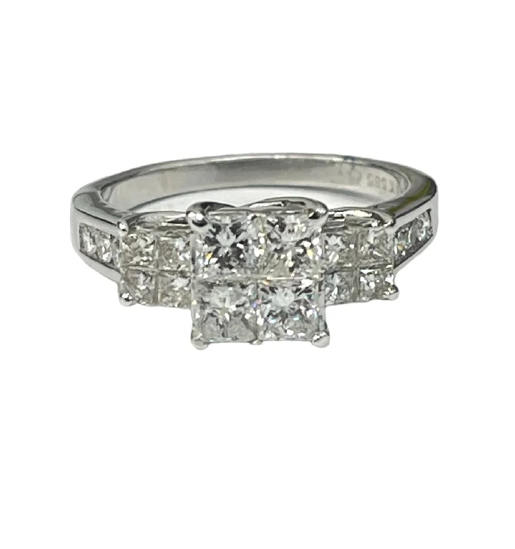 Custom rings for mother’s day gifts-Princess Cut Illusion Diamond Engagement Ring White Gold 14kt