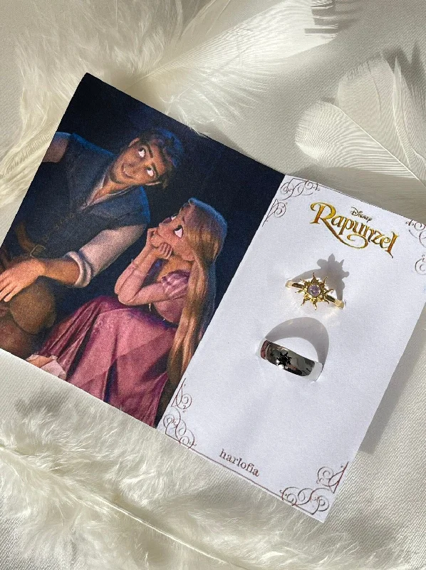 Custom birthstone wedding bands-Rapunzel & Flynn Sun Couple Rings, Rapunzel and Flynn Jewelry, Couple Gift Ideas, Rapunzel Sun Rings Tangled Jewelry , Enredados Ring