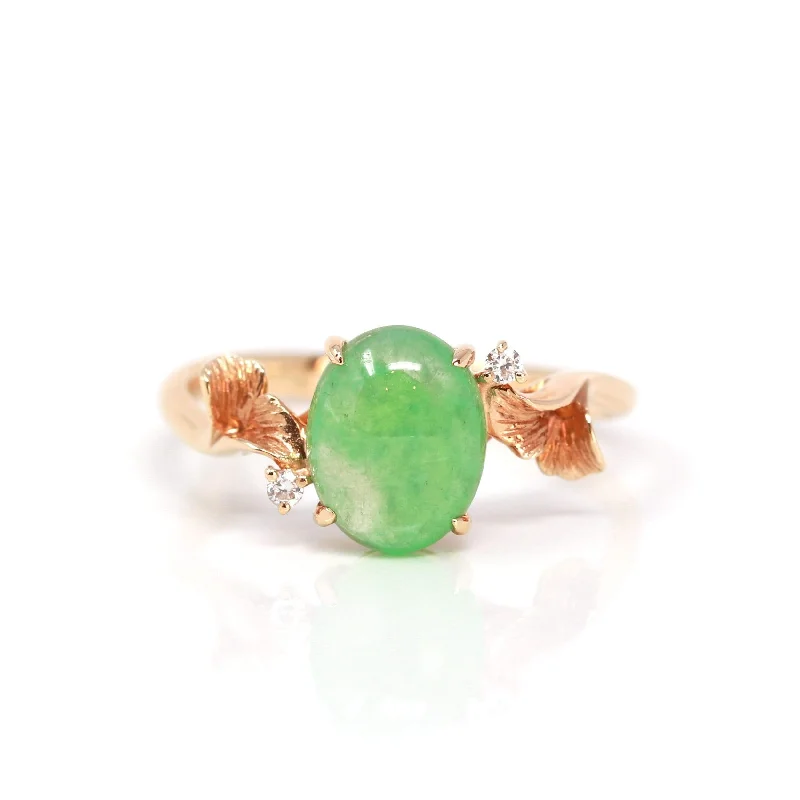 Custom rings for anniversary gifts-RealJade® "Aretha" 18k Rose Gold Natural Imperial Jadeite Morning Glory Engagement Ring