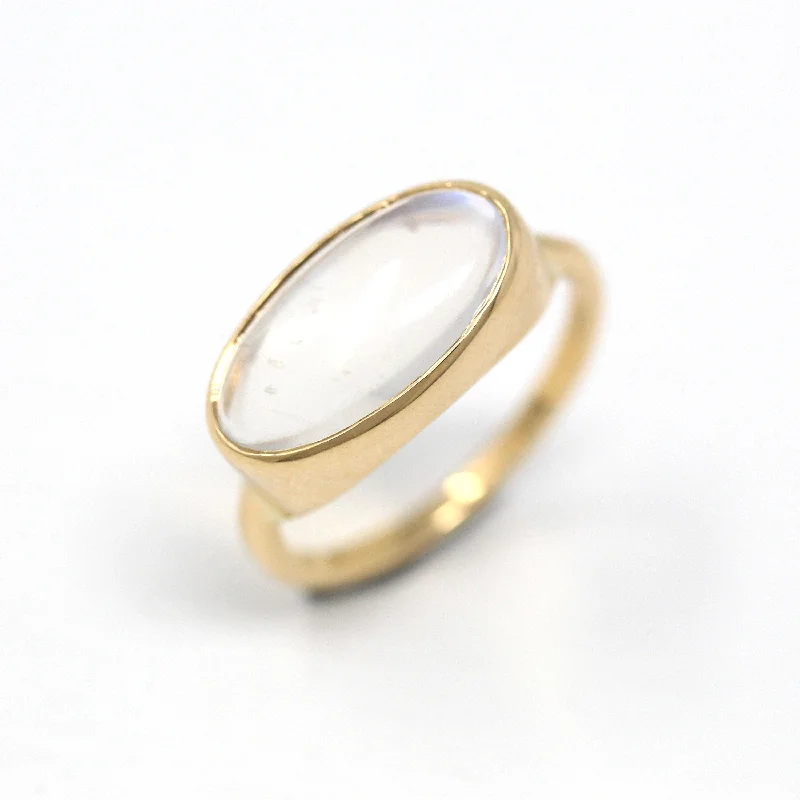 Antique style engagement rings-Sale - Genuine Moonstone Ring - 14k Yellow Gold Vintage 3.22 CT Oval Cabochon Cut Gem - Estate Circa 2000's Era Size 5 3/4 Statement Jewelry