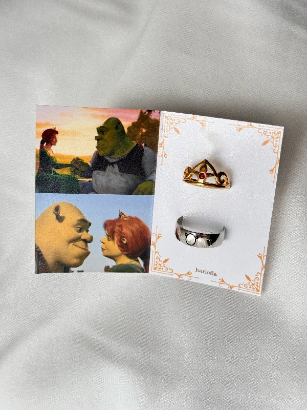 Gold rings with emeralds-Shrek Inspired Princess Fiona Crown and Shrek Couple Rings by Harlofia, Shrek Fiona Couple Rings, Valentines Day Gift