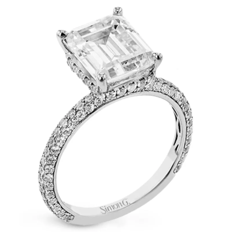 Custom rings for mother’s day gifts-Simon G. 18k Emerald-Cut Hidden Halo Engagement Ring with Diamonds